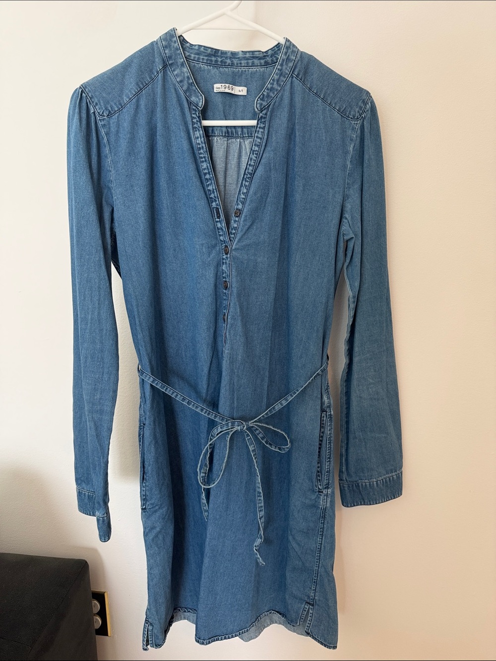 Gap Denim Dress, Mid Length, Long Sleeve, Skinny Belted, size Small/Tall